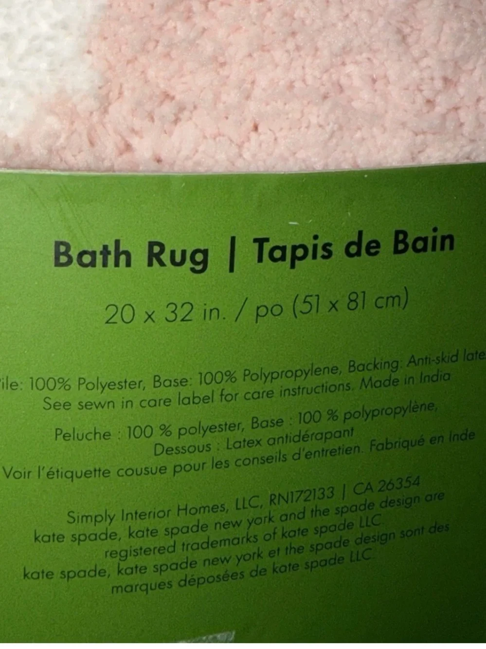 Kate Spade Large  21” x 34” Pink White Polka Dot Soft Plush Bath Mat Rug, NWT